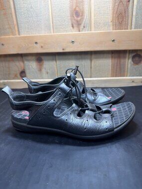 ECCO Womens Black Leather Bungee Lace Active Sport Sandals Size EU 38 US 7-7.5